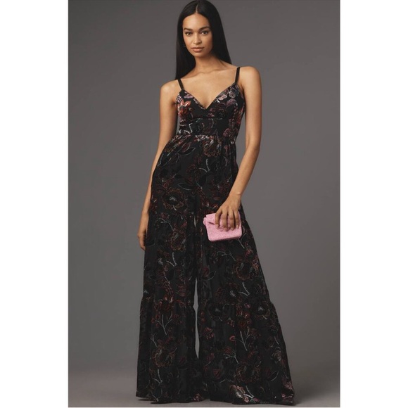 Anthropologie Black and Pink Floral Jumpsuit